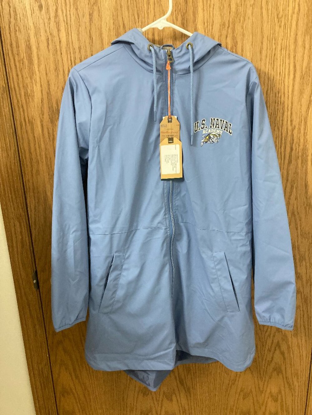 Brand New U.S. Naval Academy Dusty Blue Long Raincoat - M